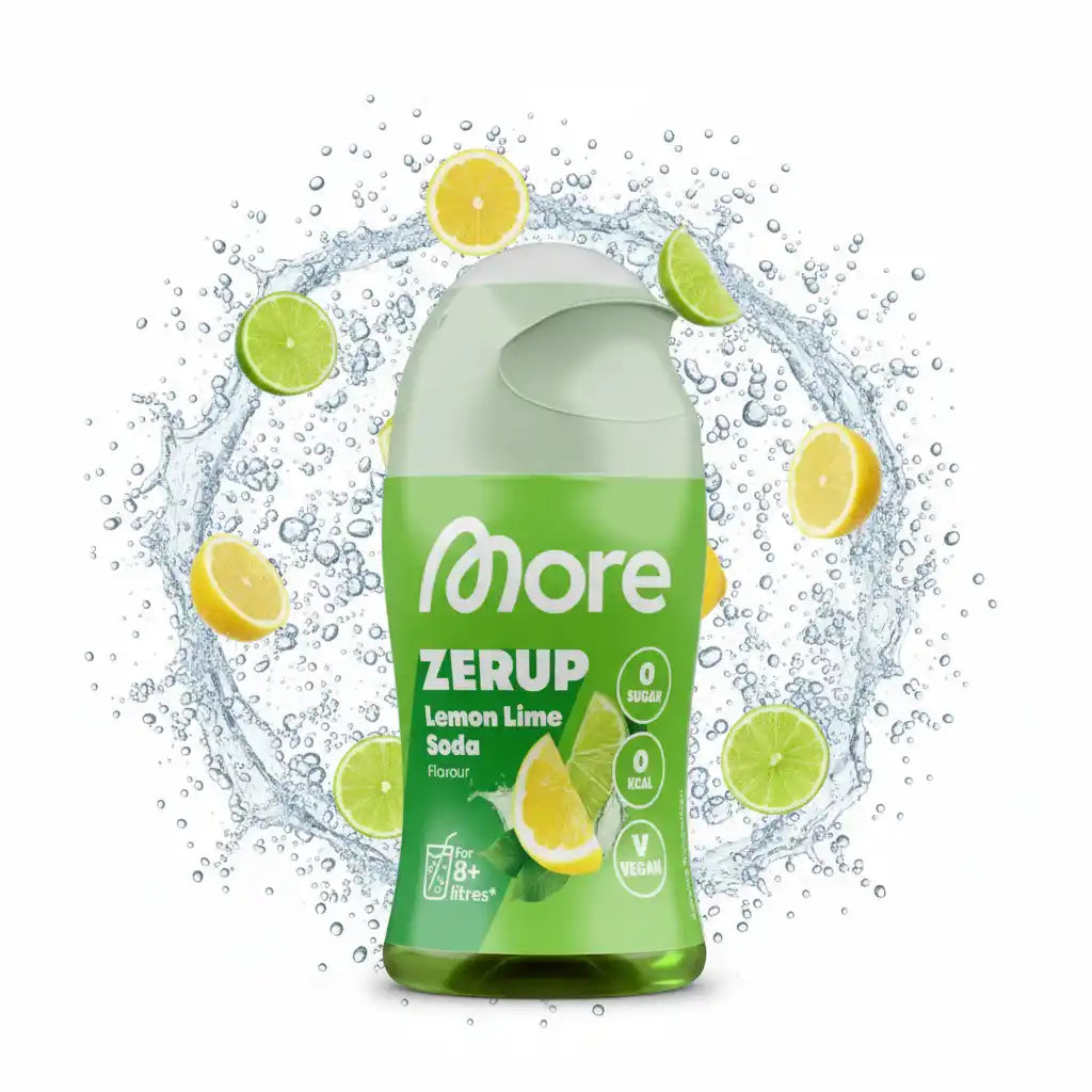 More Zerup Zitronen-Limetten-Soda, zuckerfrei, vegan, mit Zitronen- und Limettenstücken