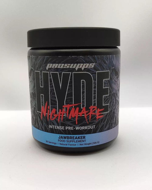 ProSupps Hyde Nightmare Intense Pre-Workout Jawbreaker 306g Dose auf weißem Hintergrund
