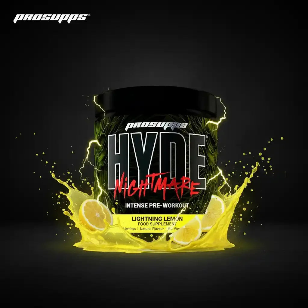 ProSupps Hyde Nightmare Intense Pre-Workout in Lightning Lemon Geschmack mit Zitronenscheiben und Energieeffekt