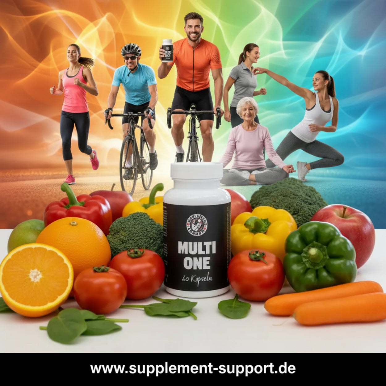 Multi One Kapseln mit frischem Obst und Gemüse, ideal für Sportler und gesunde Ernährung