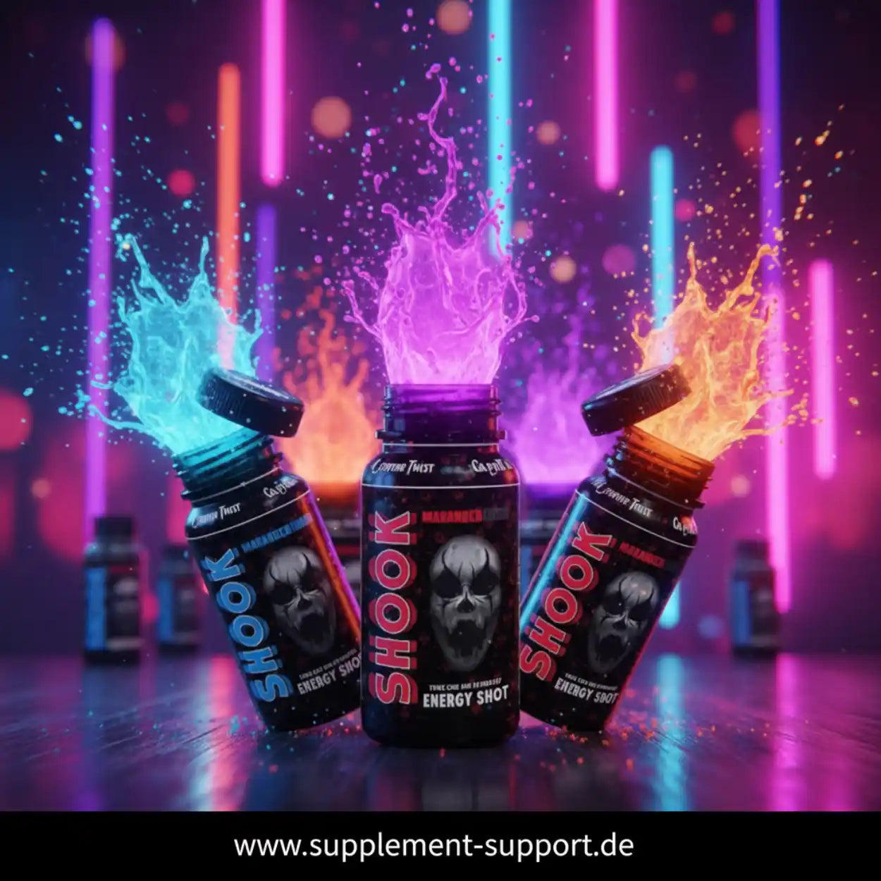 SHOOK Energy Shot Flaschen mit leuchtenden Effekten – Protein, Booster, Vitamine