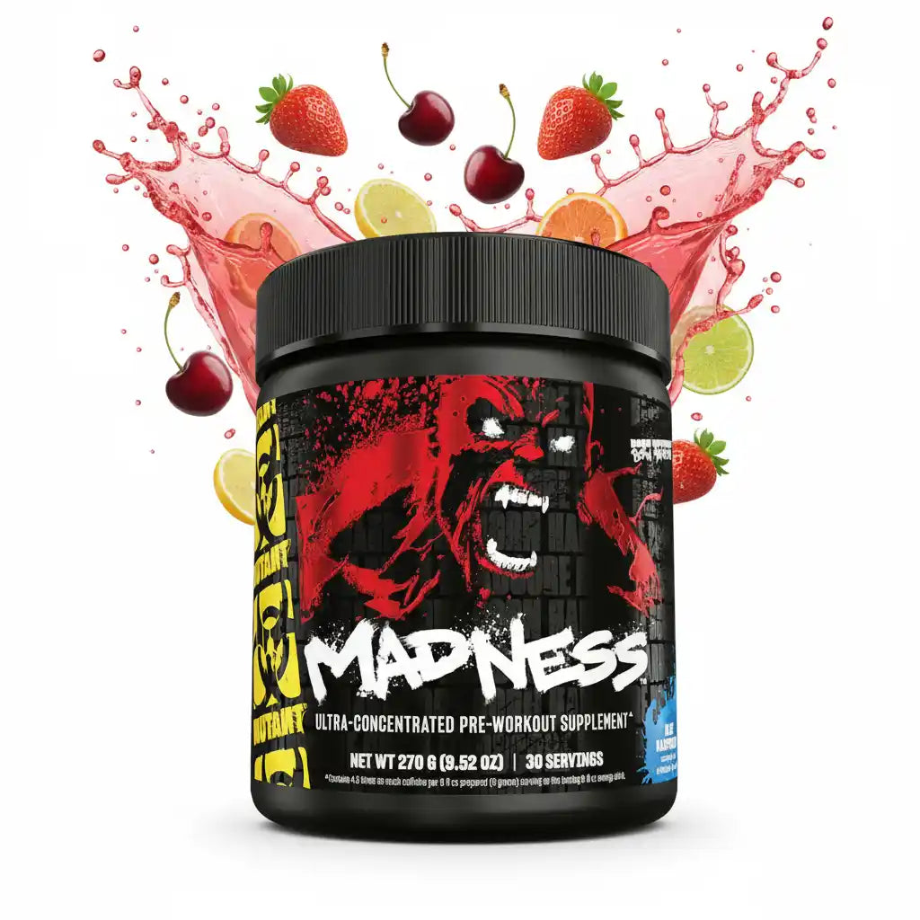 Madness Pre-Workout Supplement mit Beeren- und Zitrusgeschmack, hochkonzentriert für Sportler