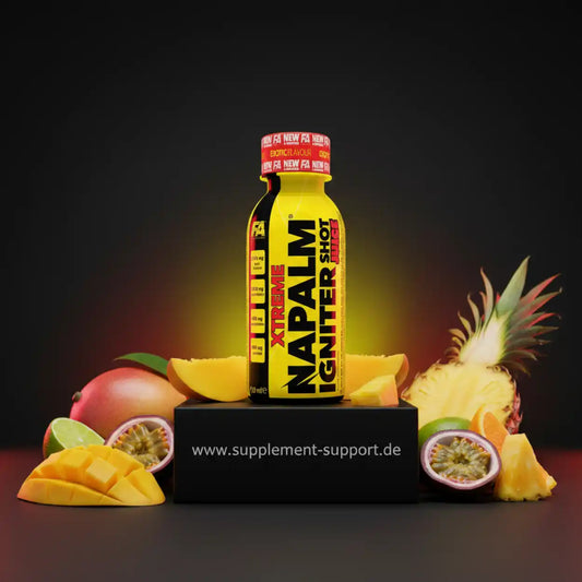 Napalm Xtreme Igniter Shot mit frischen Früchten, ideal für Sportnahrung und Booster