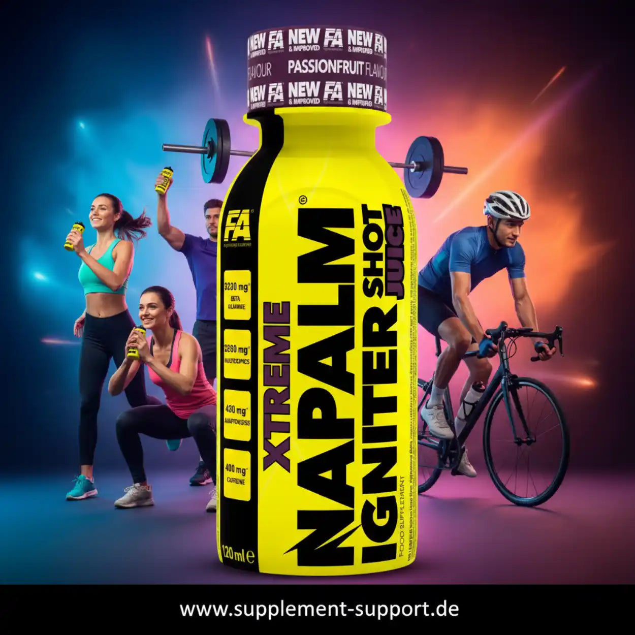 FA Napalm Igniter Shot Juice – Energiebooster für Sportler mit Beta-Alanin & Koffein, Passionsfrucht-Geschmack