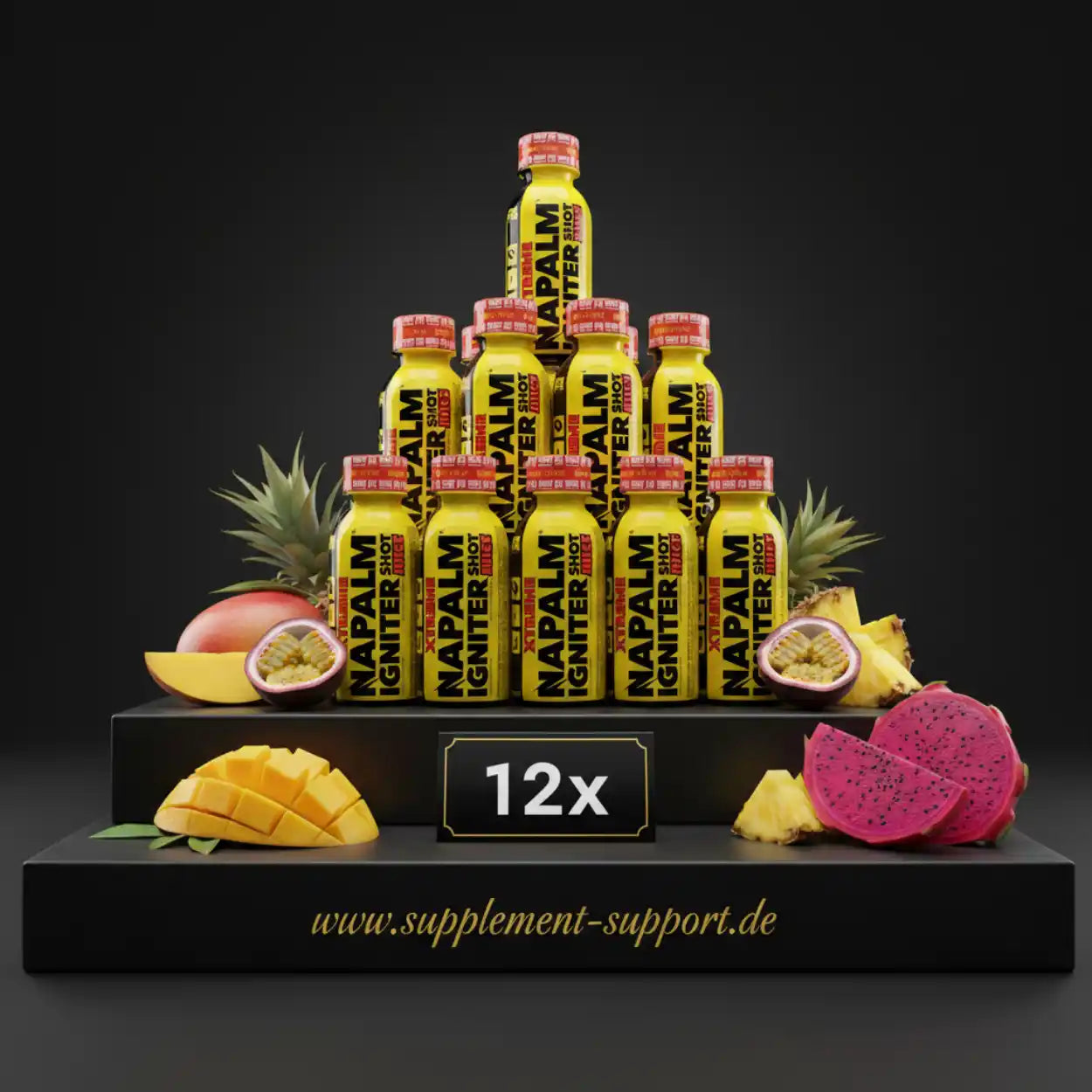 12x Napalm Igniter Shot mit exotischen Früchten – Protein & Booster für Sportnahrung