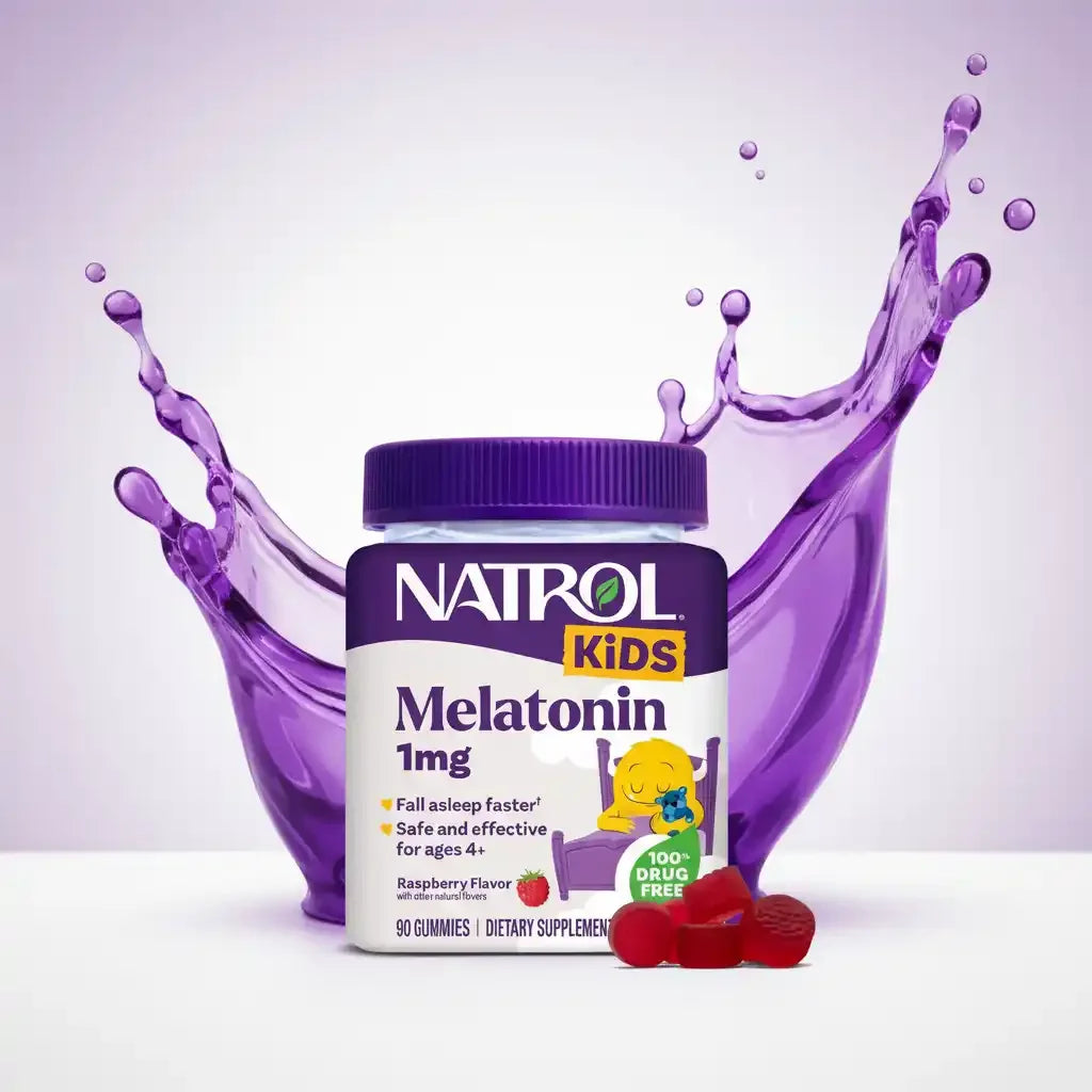 Natrol Kids Melatonin 1mg Gummies, Himbeergeschmack, Schlafhilfe für Kinder ab 4 Jahren