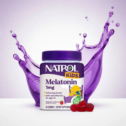 Natrol Kids Melatonin 1mg Gummies, Himbeergeschmack, Schlafhilfe für Kinder ab 4 Jahren