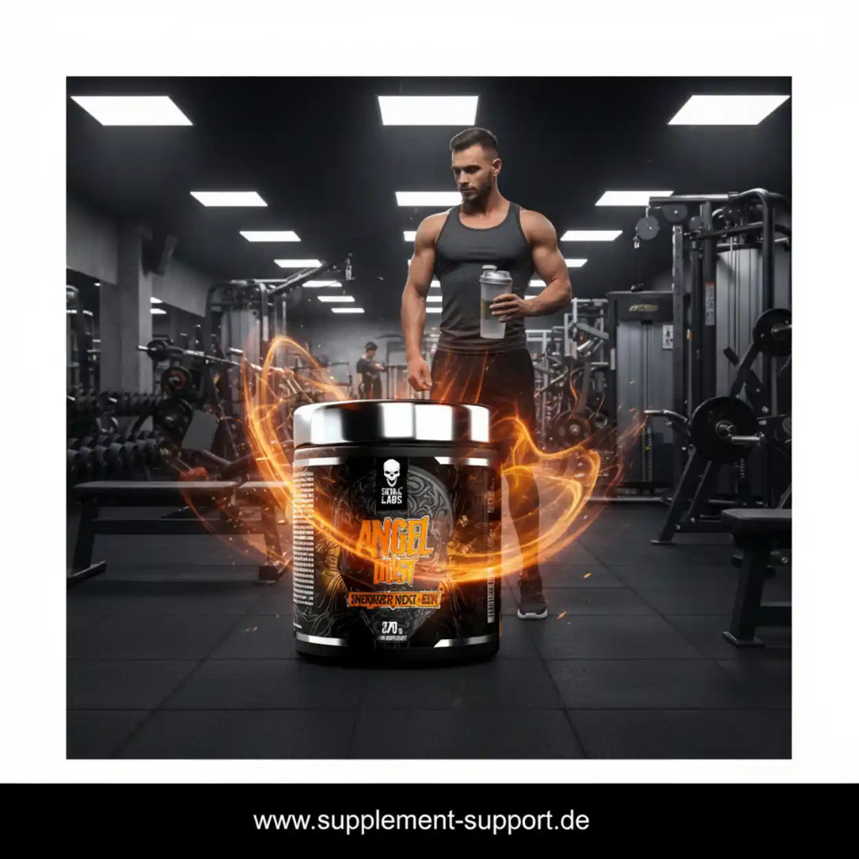 Angel Dust Energiereiches Pre-Workout mit Feuereffekt im Fitnessstudio