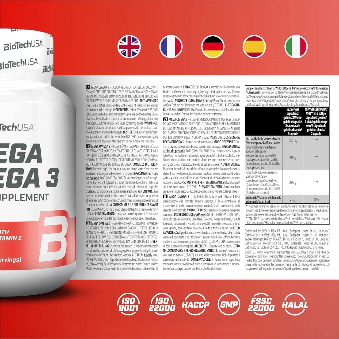 Biotech USA Omega 3 180x500mg