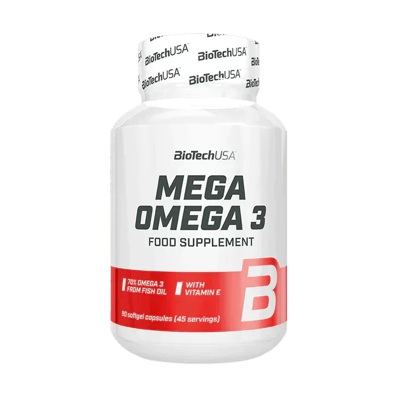 BioTechUSA Mega Omega 3 Nahrungsergänzung, 90 Kapseln, Fischöl, Vitamin E