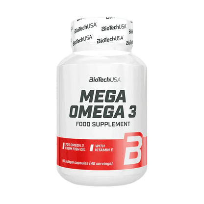 BioTechUSA Mega Omega 3 Nahrungsergänzung, 90 Kapseln, Fischöl, Vitamin E