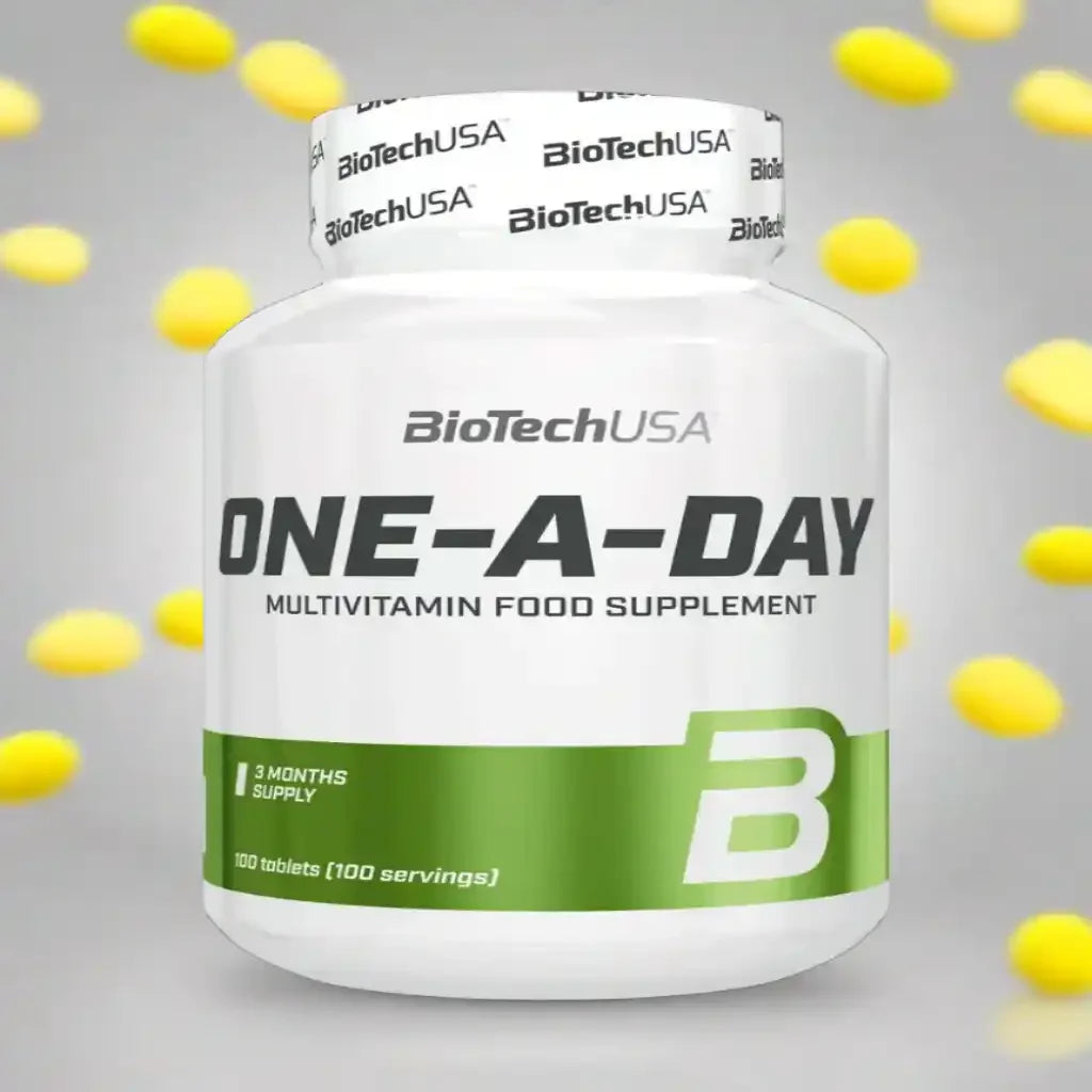 BioTechUSA One-A-Day Multivitamin Nahrungsergänzung, 100 Tabletten Dose, gelbe Tabletten
