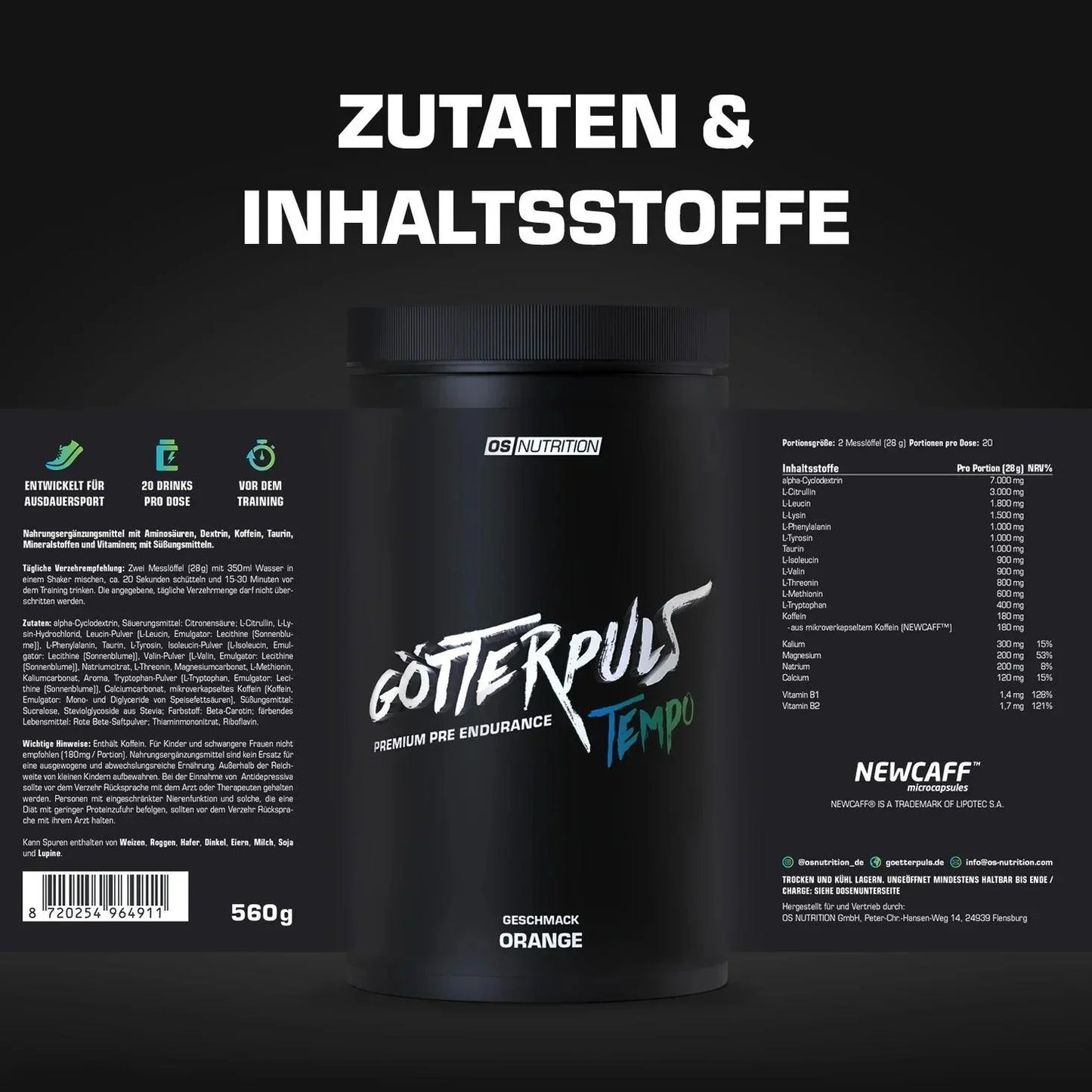 OS Nutrition Götterpuls Tempo - Premium Pre Endurance 560g - Supplement Support