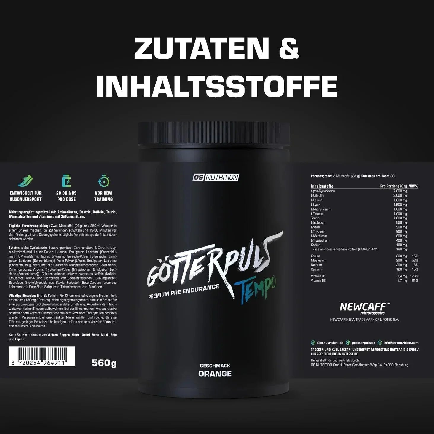 OS Nutrition Götterpuls Tempo - Premium Pre Endurance 560g - Supplement Support