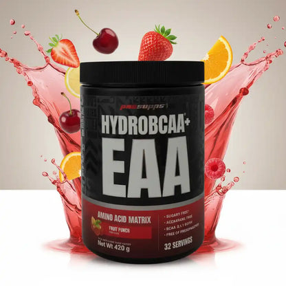 HydroBCAA+ EAA Aminosäuren Matrix, Fruchtpunsch, zuckerfrei, 32 Portionen, mit Kirsche, Erdbeere, Orange