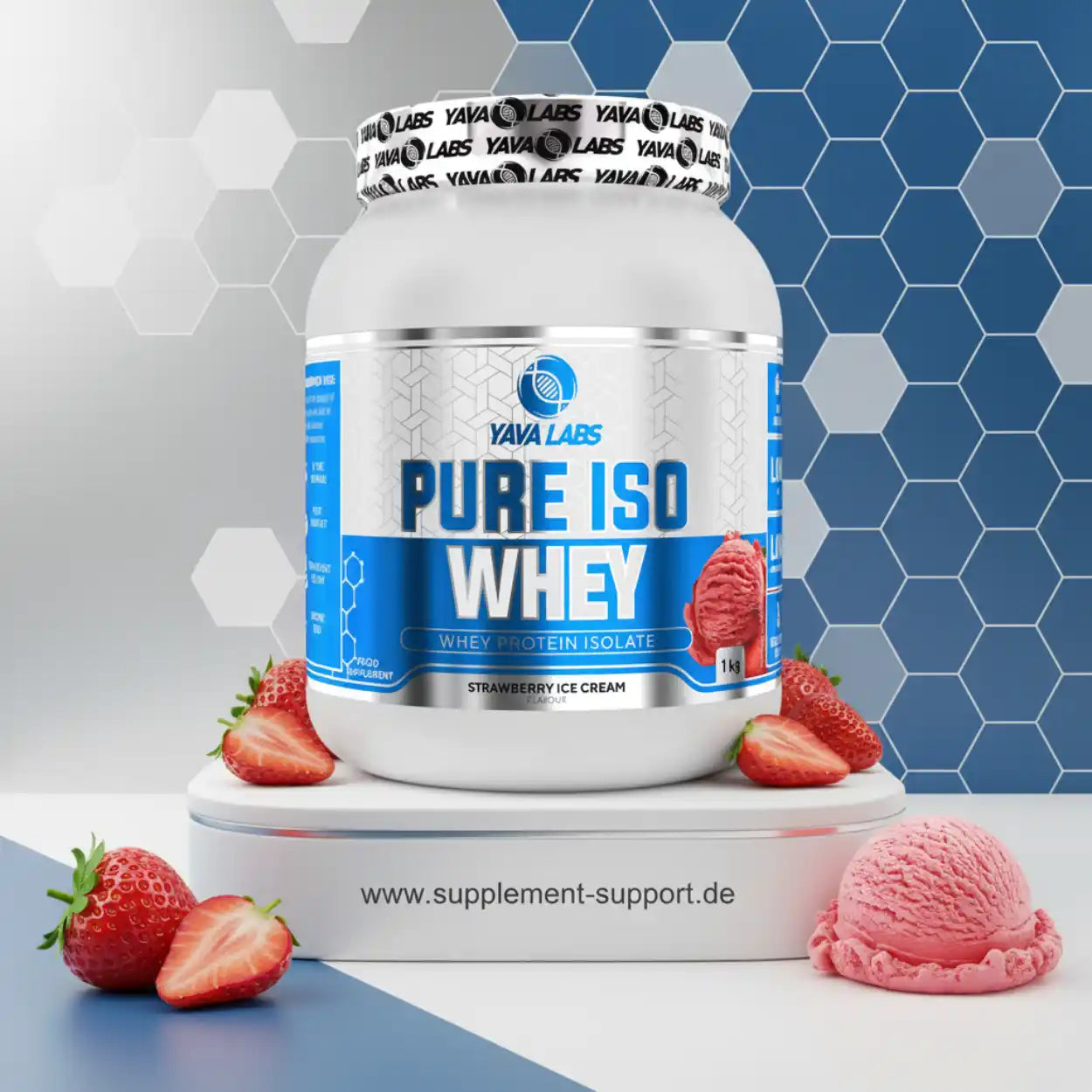 Yava Labs Pure Iso Whey Protein Isolate, Erdbeer-Eis-Geschmack, 1kg