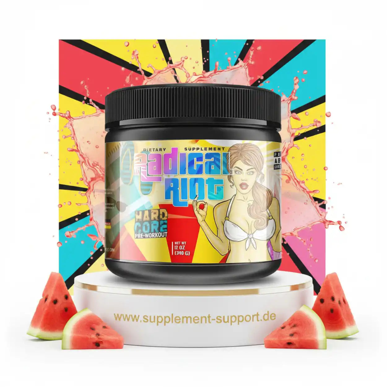 Radical Riot Hardcore Pre-Workout Supplement mit Wassermelone, ideal für Sport und Fitness