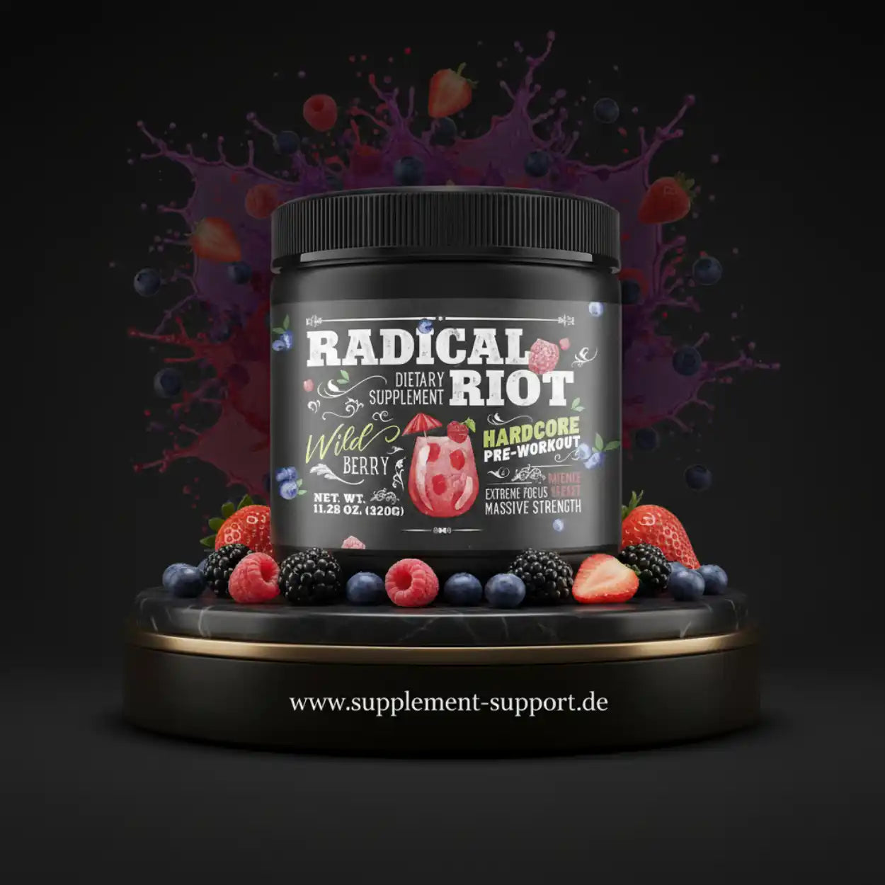 Radical Riot Wild Berry Hardcore Pre-Workout Nahrungsergänzung mit Beeren, Protein & Booster für Training