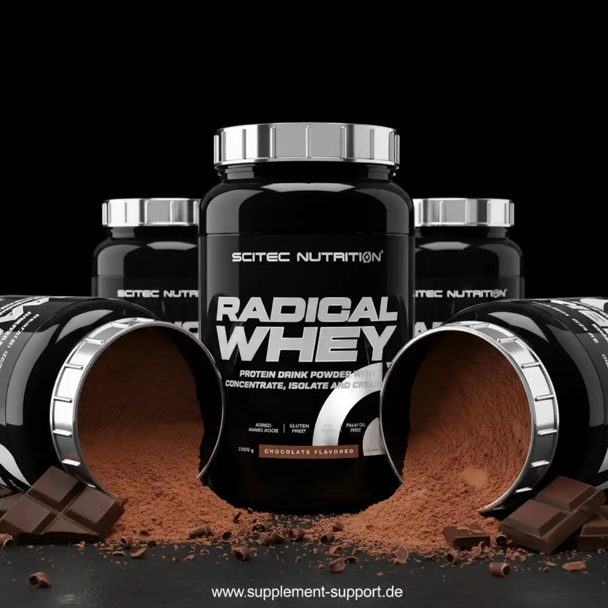 Radical Whey Schoko Proteinpulver von Scitec Nutrition, 1000g Dose, Proteinpulver und Schokostücke
