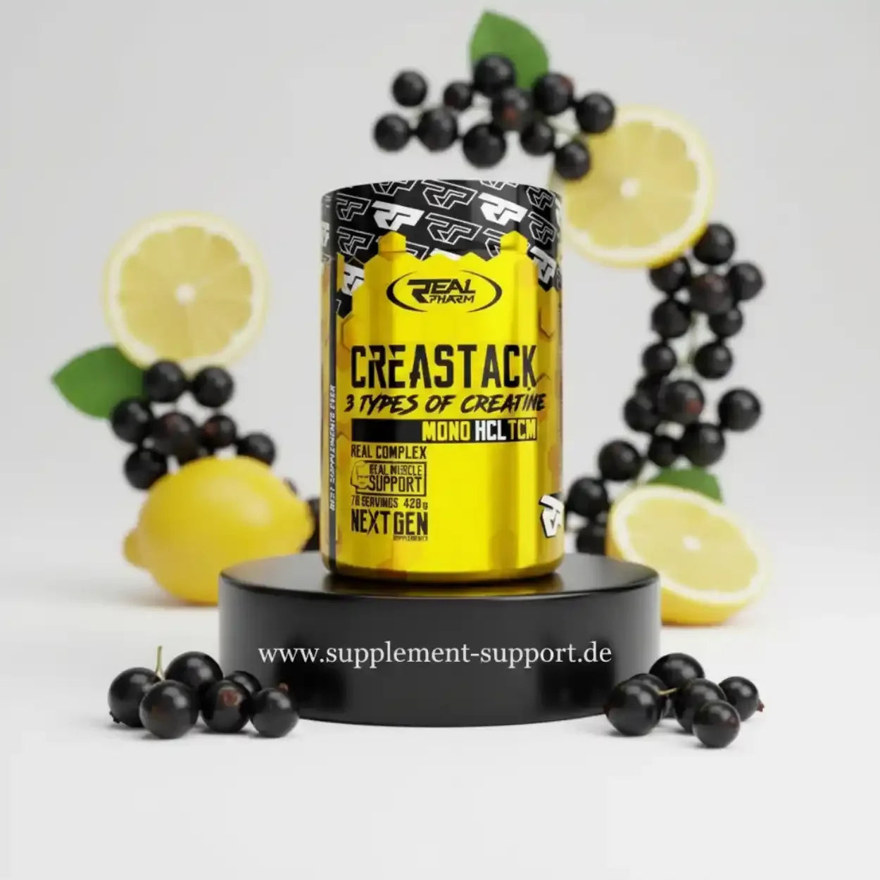 Real Pharm Creastack Kreatin-Booster mit Zitrone & Johannisbeeren, Sportnahrung für Muskelunterstützung