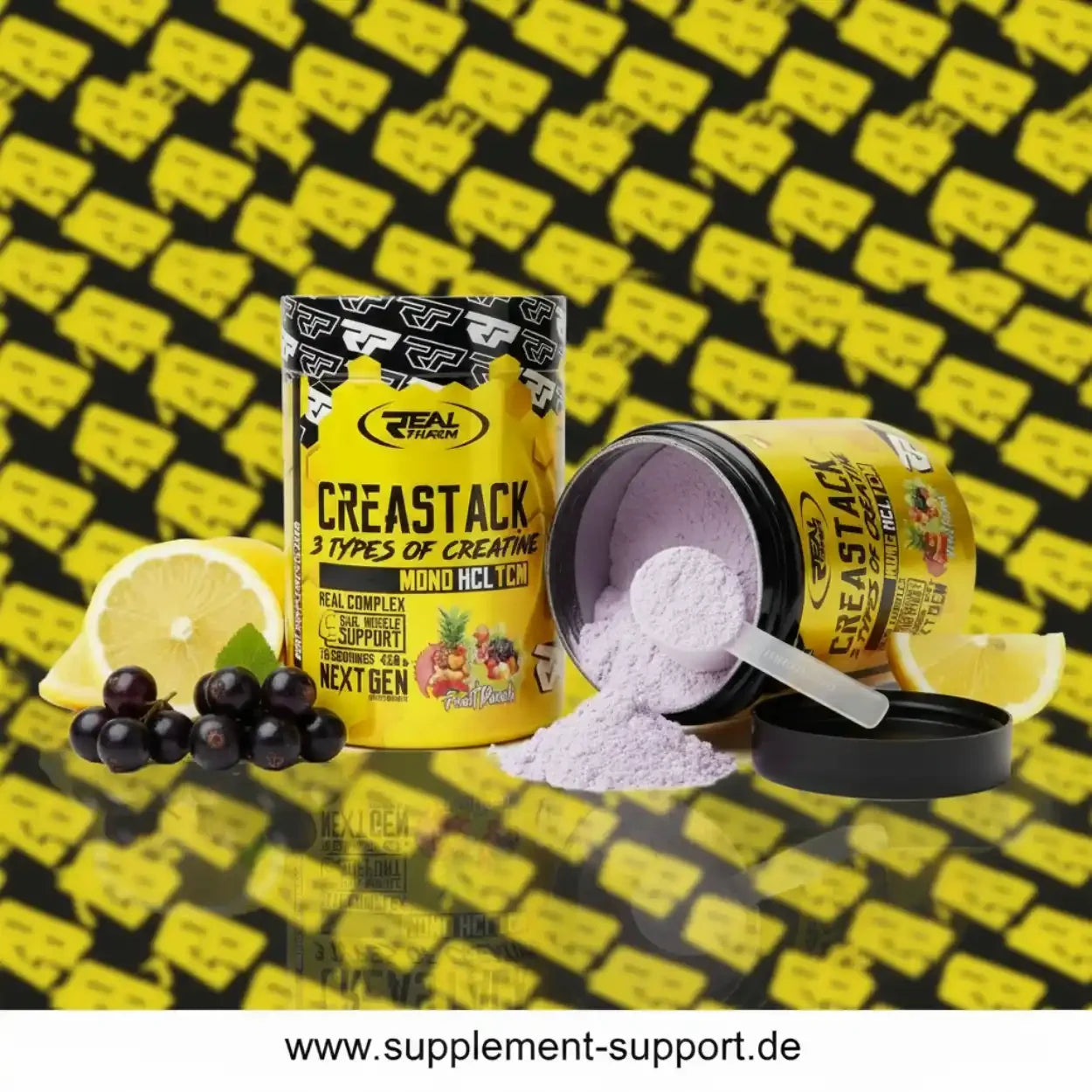 Creastack Kreatin-Pulver mit Zitrone und Johannisbeeren, Sportnahrung für Muskelunterstützung