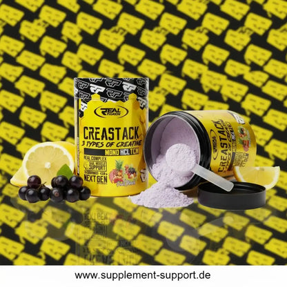 Creastack Kreatin-Pulver mit Zitrone und Johannisbeeren, Sportnahrung für Muskelunterstützung