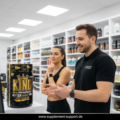 King Pre-Workout Booster in Sportnahrungsladen mit Beratung