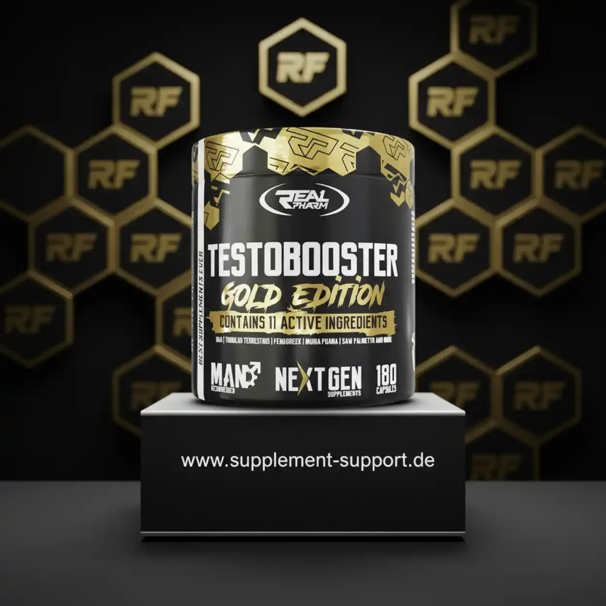 Testobooster Gold Edition von Real Pharm – 180 Kapseln mit 11 Wirkstoffen für Männer