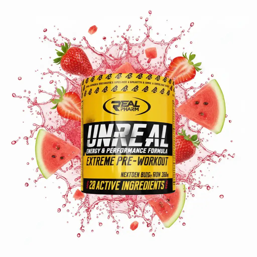 Real Pharm Unreal Pre-Workout mit Wassermelone und Erdbeere, Energie & Leistungsförderung