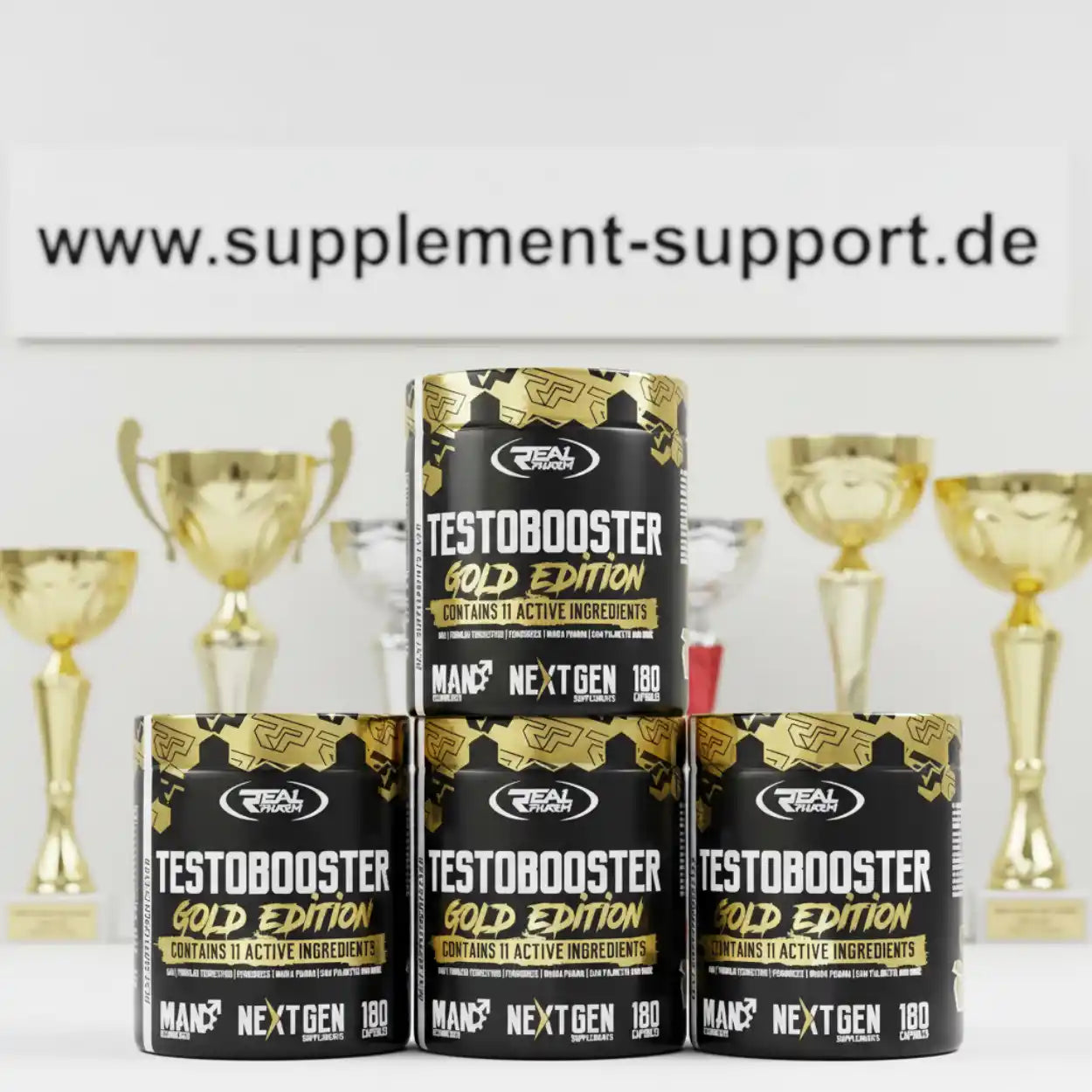 Testobooster Gold Edition Dosen vor Trophäen, Supplement für Muskelaufbau und Sporternährung