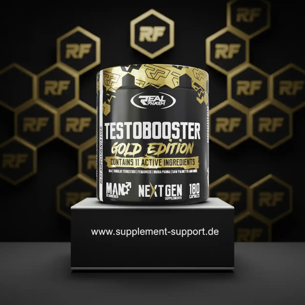 Testobooster Gold Edition Dose, Nahrungsergänzungsmittel, schwarz-gold, 180 Kapseln, Fitness