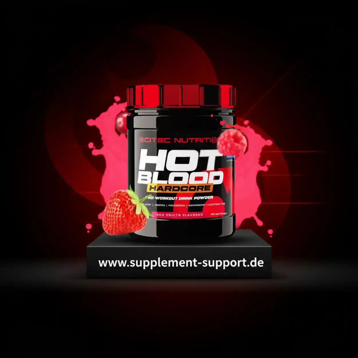 Scitec Nutrition Hot Blood Hardcore Pre-Workout Powder mit roten Früchten, ideal für Sportler und Fitness-Enthusiasten
