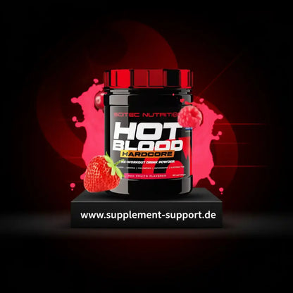 Scitec Nutrition Hot Blood Hardcore Pre-Workout Powder mit roten Früchten, ideal für Sportler und Fitness-Enthusiasten