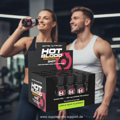 Hot Blood Hardcore Shot von Scitec Nutrition, zuckerfrei, 400 mg Koffein, Apfel-Birne Geschmack, ideal für Sportler im Fitnessstudio