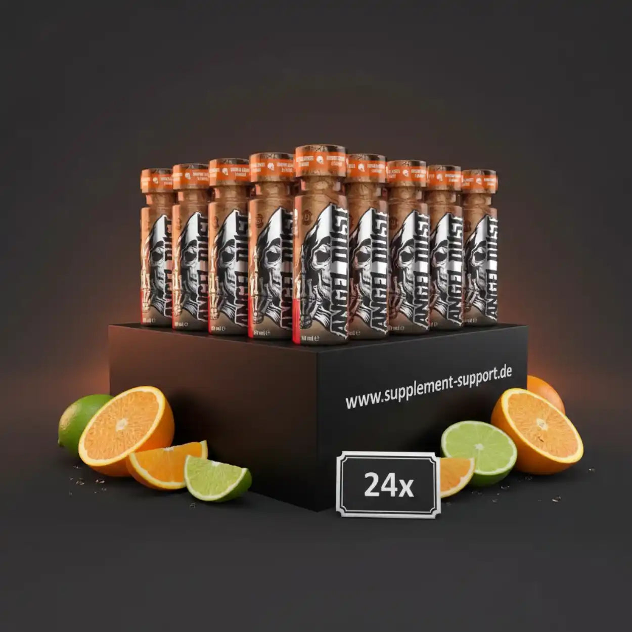 24x Angel Dust Energiebooster mit Orange-Limette, Nahrungsergänzungsmittel für Sportler