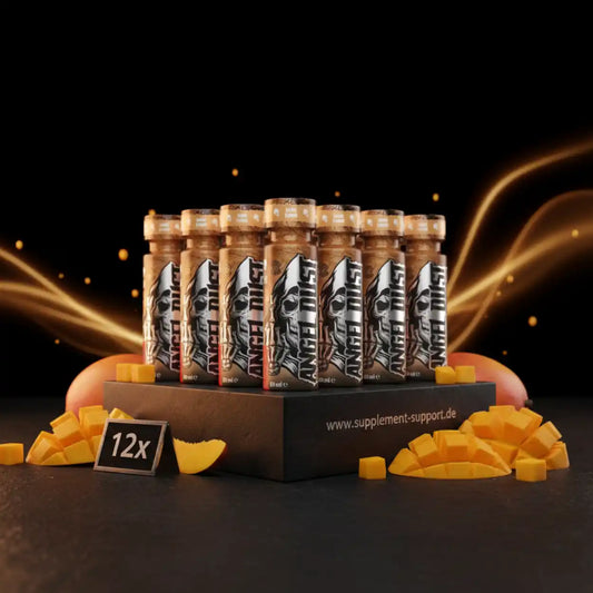 12x Angel Dust Energiebooster mit Mango-Geschmack, hochwertige Sportnahrung und Nahrungsergänzungsmittel