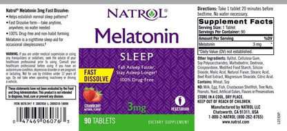 Natrol Melatonin Sleep Fast Dissolve Tabletten, 90 Stück, mit Erdbeeraroma, Nahrungsergänzung