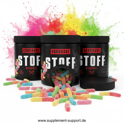 Godsrage Stoff Wechsel Gummy Worms – bunte Nahrungsergänzung für Sportler, Protein & Booster