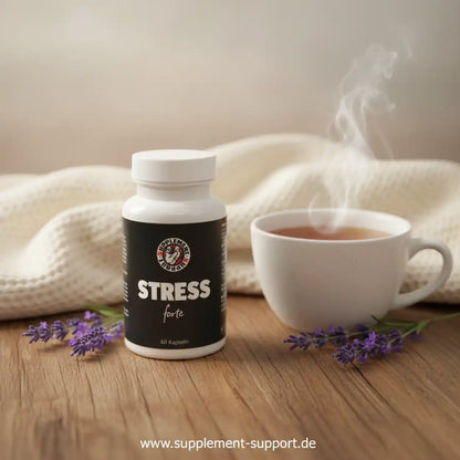 Stress forte Nahrungsergänzung mit Lavendel und Tee, 60 Kapseln für Entspannung und Wohlbefinden