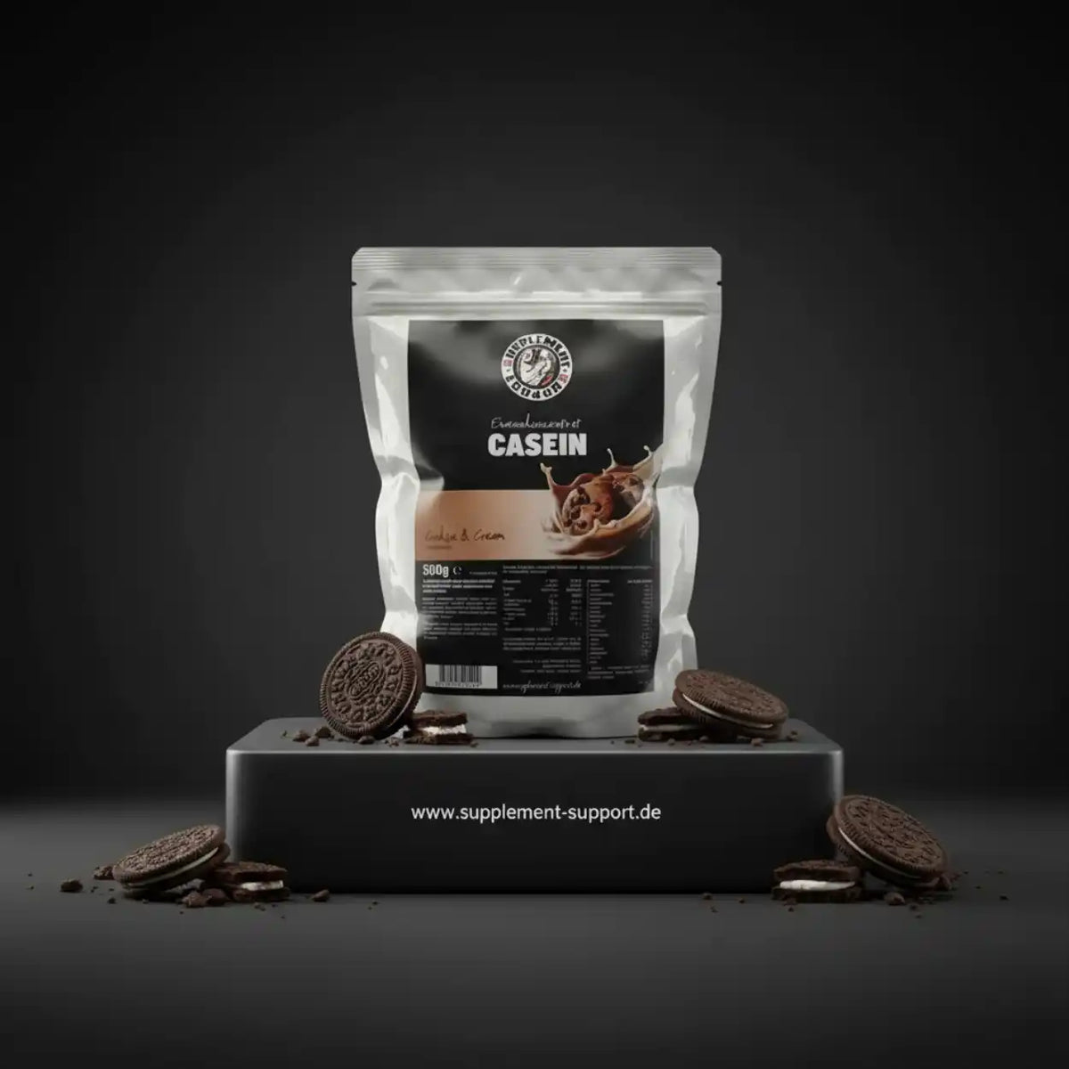 Casein Protein Pulver Cookie & Cream Geschmack, 500g Beutel mit Keksen, ideal für Sportler und Muskelaufbau