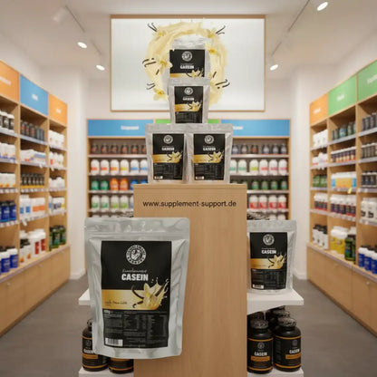 Casein Protein Pulver in Vanille-Geschmack, ideal für Sportler und Muskelaufbau im Supplement-Shop