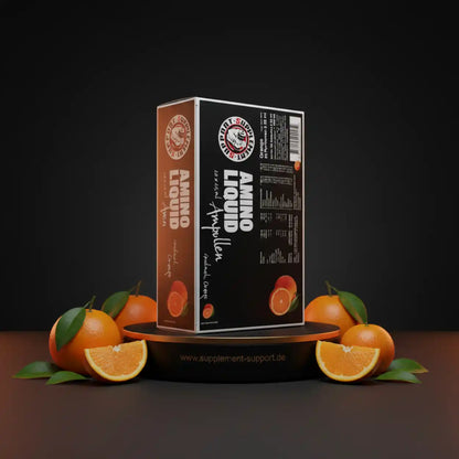 Amino Liquid Ampullen Orange – Nahrungsergänzung mit frischen Orangen umgeben