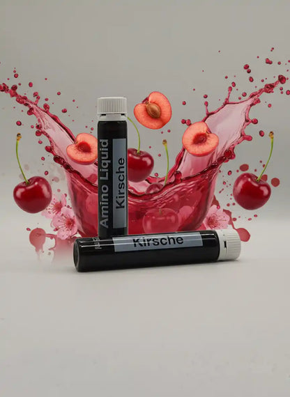 Amino Liquid Kirsche – Nahrungsergänzung mit frischen Kirschen und spritzigem Saft