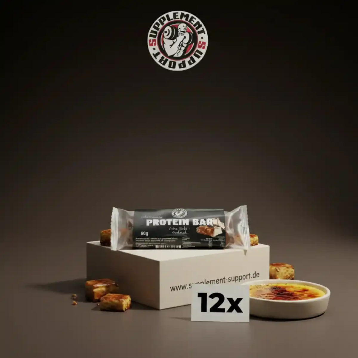 Protein Bar 60g, 12er Pack – Creme Brûlée Geschmack, Nahrungsergänzung für Sportler