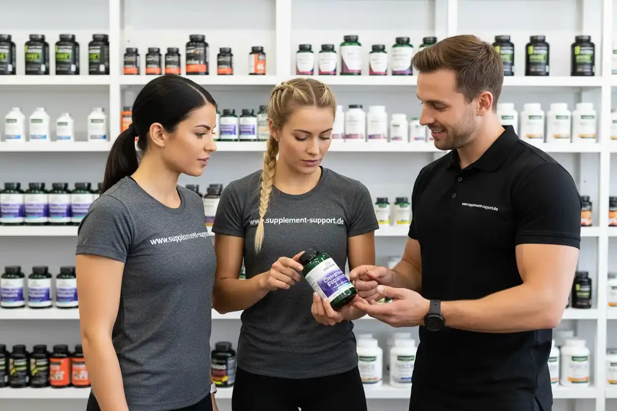 Beratung zu Nahrungsergänzungsmitteln mit Protein- und Vitaminprodukten im Shop