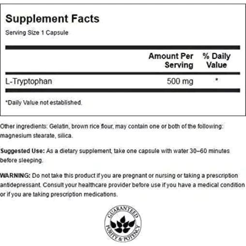 Swanson L-Tryptophan 500mg - Supplement Support
