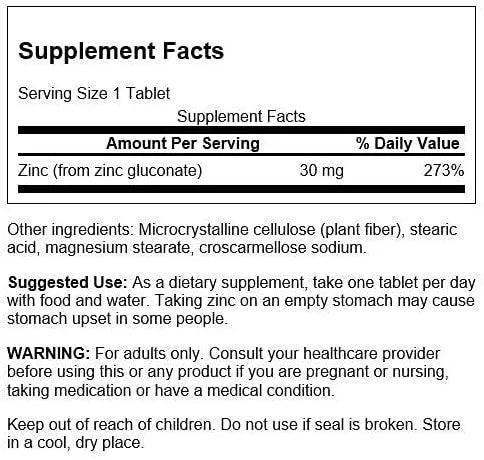 Swanson Zinc Gluconate 250 Tabletten a´30mg - Supplement Support