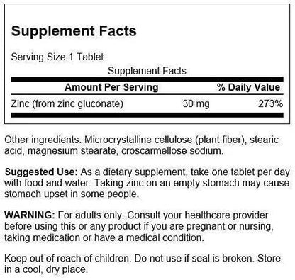 Swanson Zinc Gluconate 250 Tabletten a´30mg - Supplement Support
