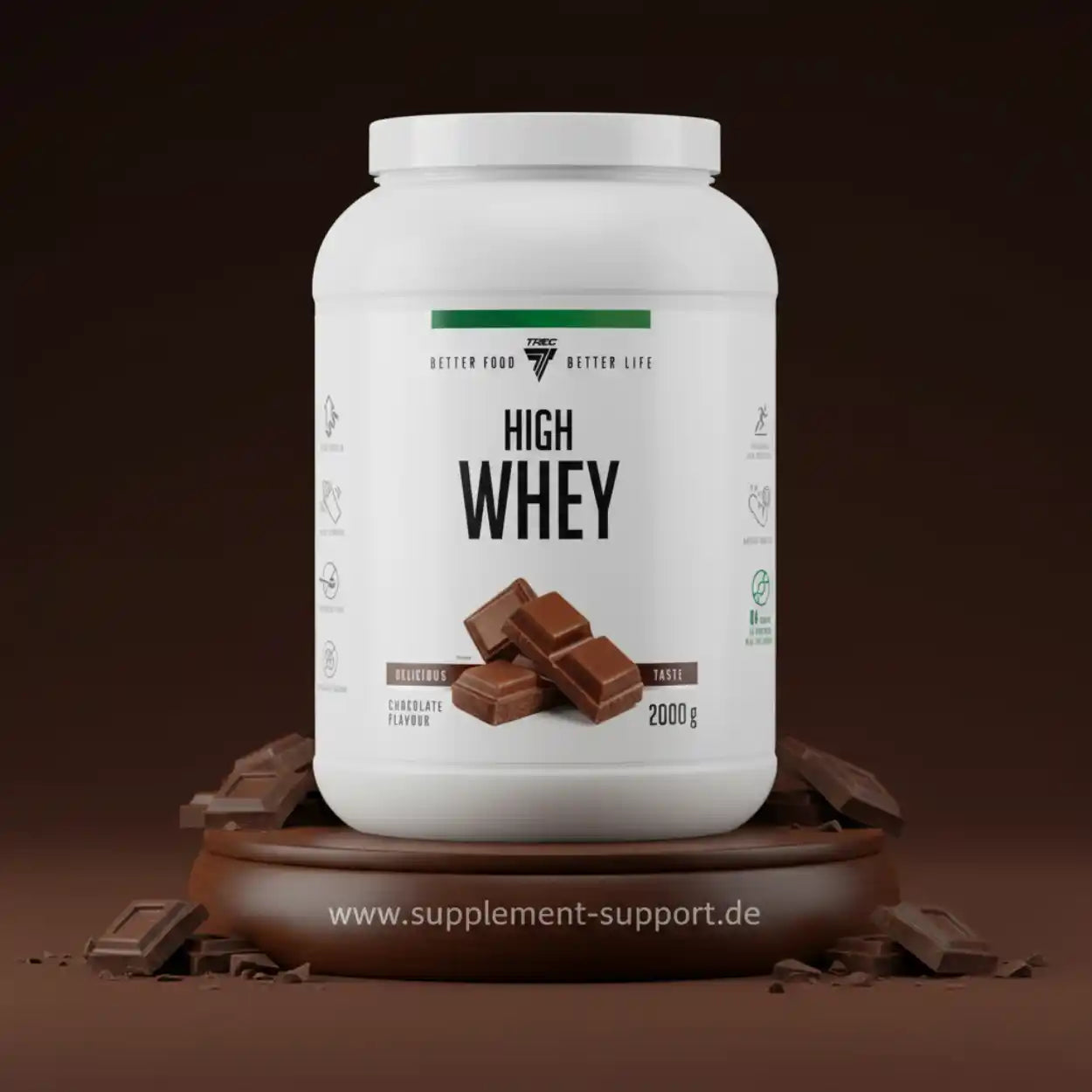 High Whey Protein Pulver Schokolade 2000g, Nahrungsergänzung für Sportler, hochwertiges Eiweiß