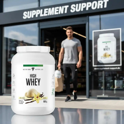 High Whey Protein Vanille Eiscreme Geschmack 900g vor Supplement Support Shop